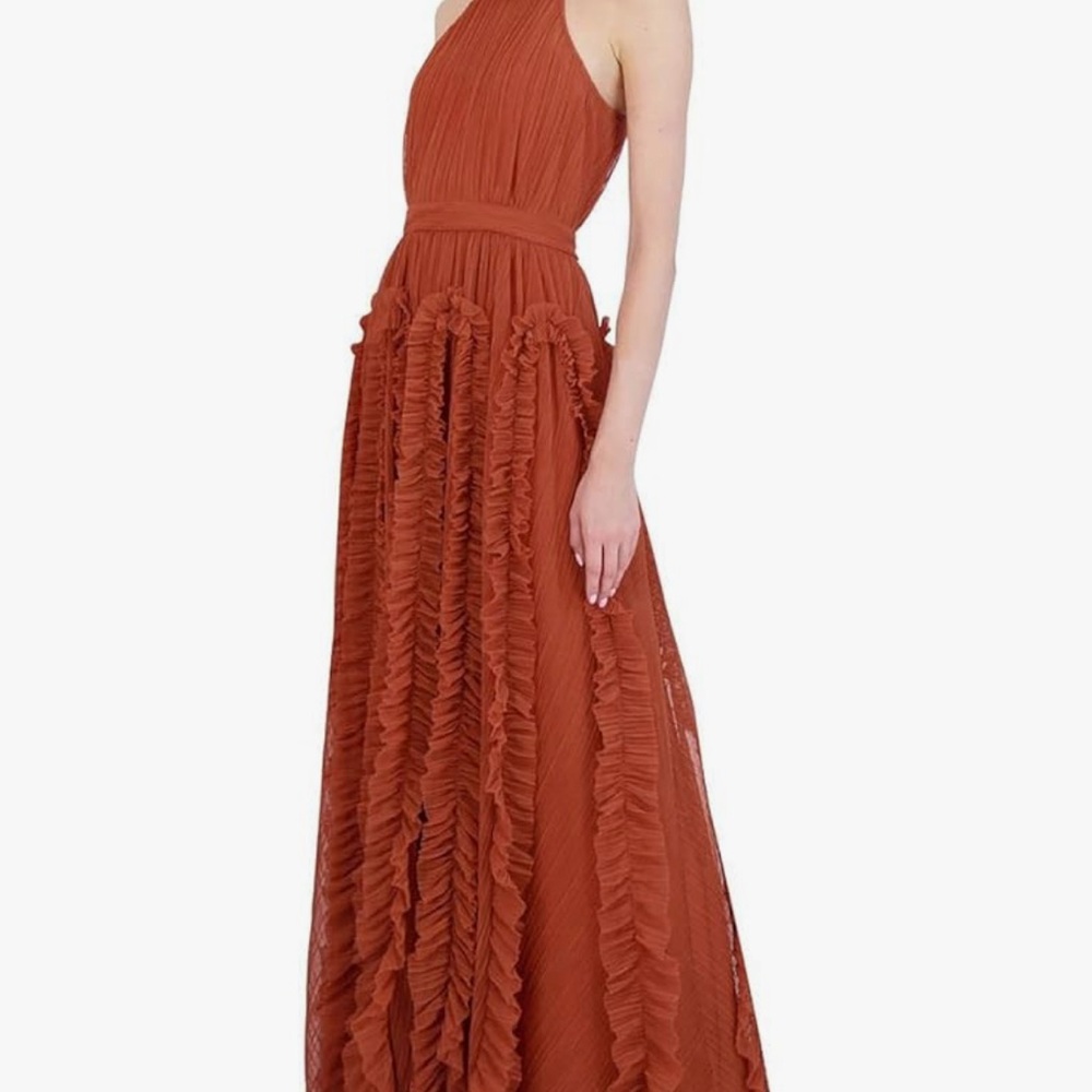 BCBGMAXAZRIA Pleated Gown in Cinnamon Stick